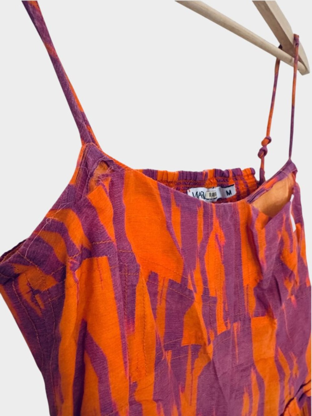 Maria Cher Targatal Midi Dress Square Neck Side Zipper, Orange Lilac - Picture 11 of 12